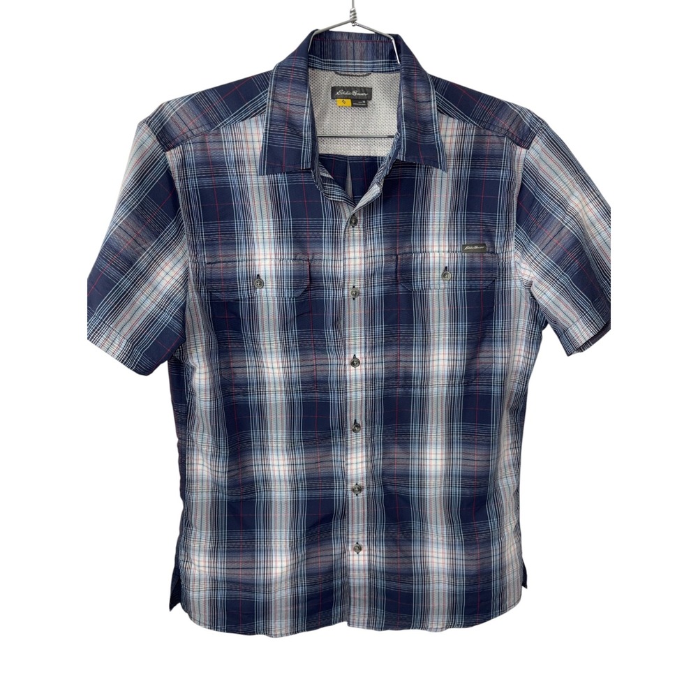 Eddie Bauer Blue Plaid Short Sleeve Hiking Shirt Mesh Lined Mens Medium 11921750 - Picture 2 of 10